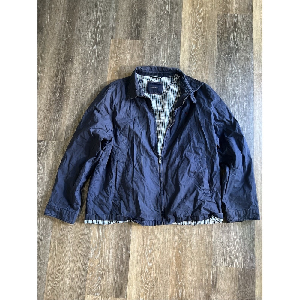 Tommy Hilfiger Harrington Jacket Mens 2XL Navy Blue Plaid Lined‎ Bomber Full Zip
